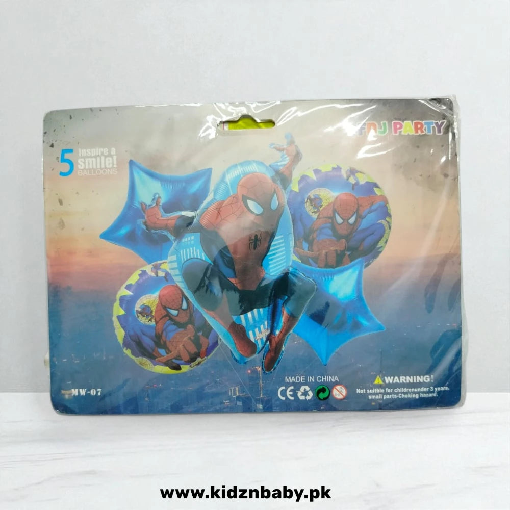Spiderman Theme Foil Balloons Set 5Pcs for Kids Birthday Party Decoration in Pakistan