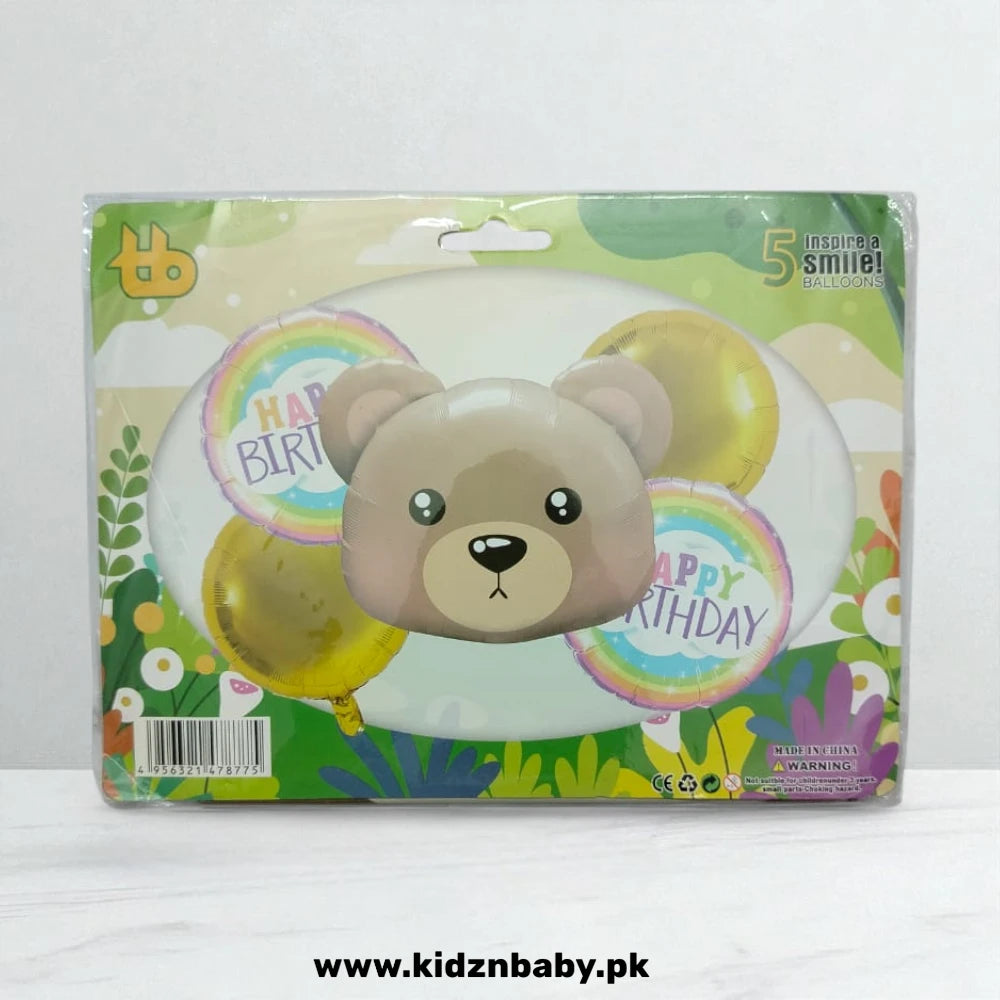 Teddy Bear Theme Foil Balloons Set – 5 Pieces for Birthday & Baby Shower Decoration