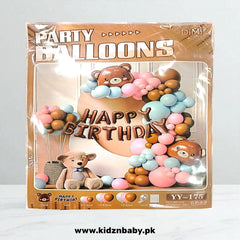 Teddy bear theme birthday decoration set including balloons, banner, and backdrop