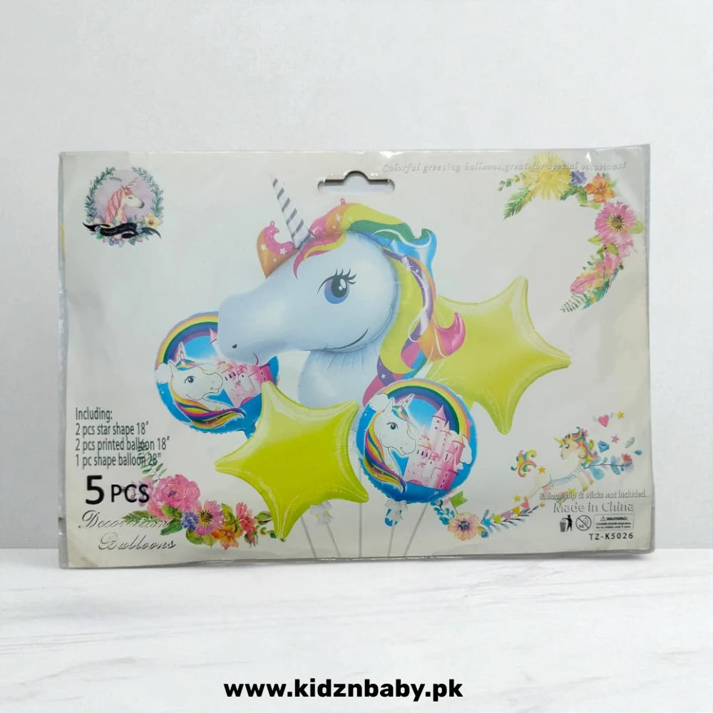 Unicorn foil balloons set of 5 for kids’ birthday and unicorn theme party decoration in Pakistan