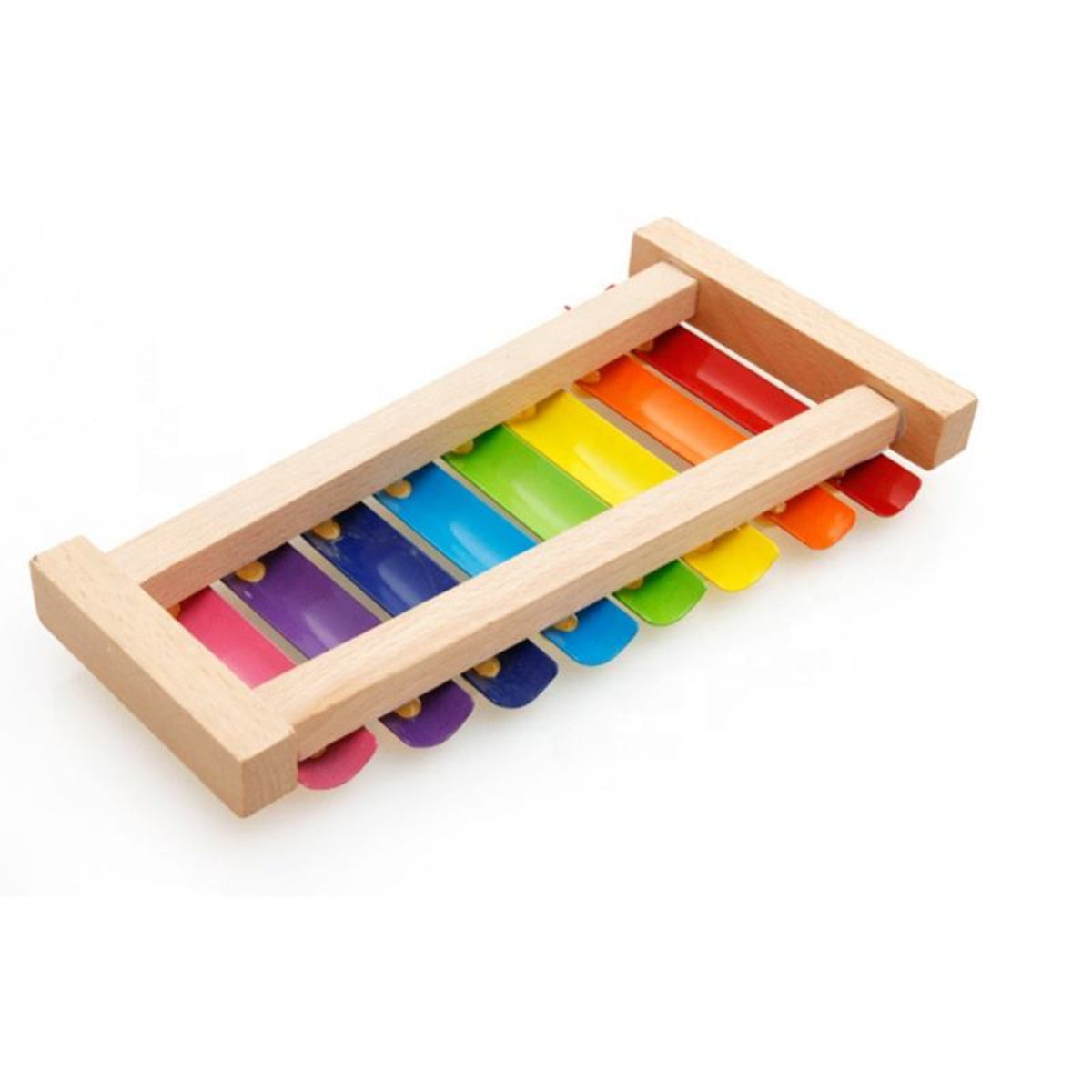 Colorful wooden xylophone toy on a white background