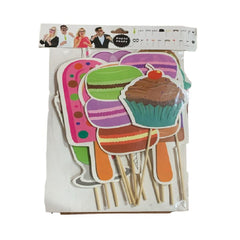 Colourful party photo booth props set with ice cream, cupcake, and popsicle designs – perfect for birthdays and celebrations.