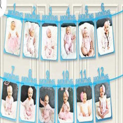 first birthday 12-month photo garland for baby