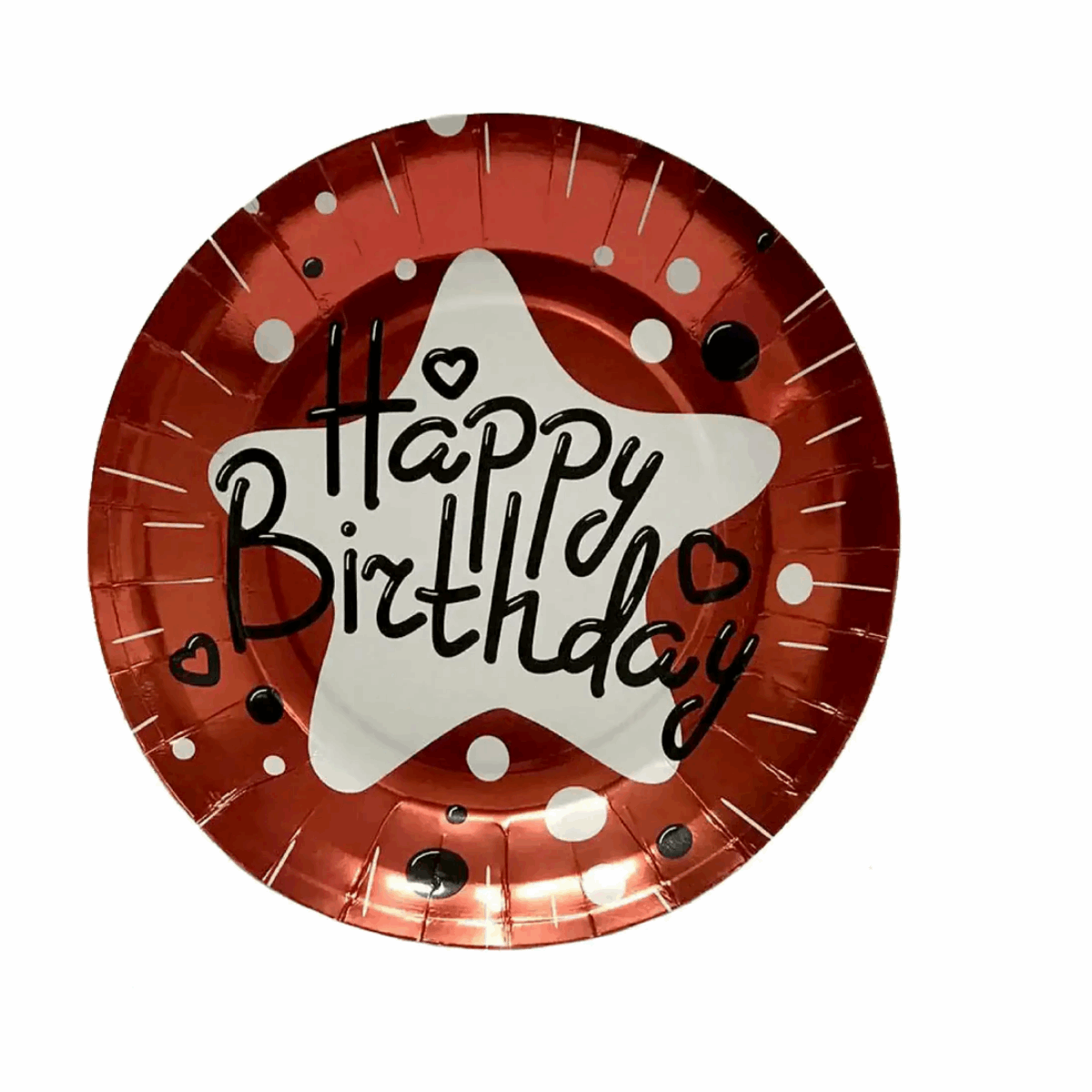 Happy Birthday Red Disposable Plates with a stylish design, perfect for birthday parties and celebrations.