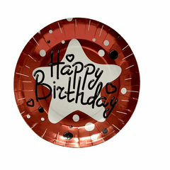 Happy Birthday Red Disposable Plates with a stylish design, perfect for birthday parties and celebrations.