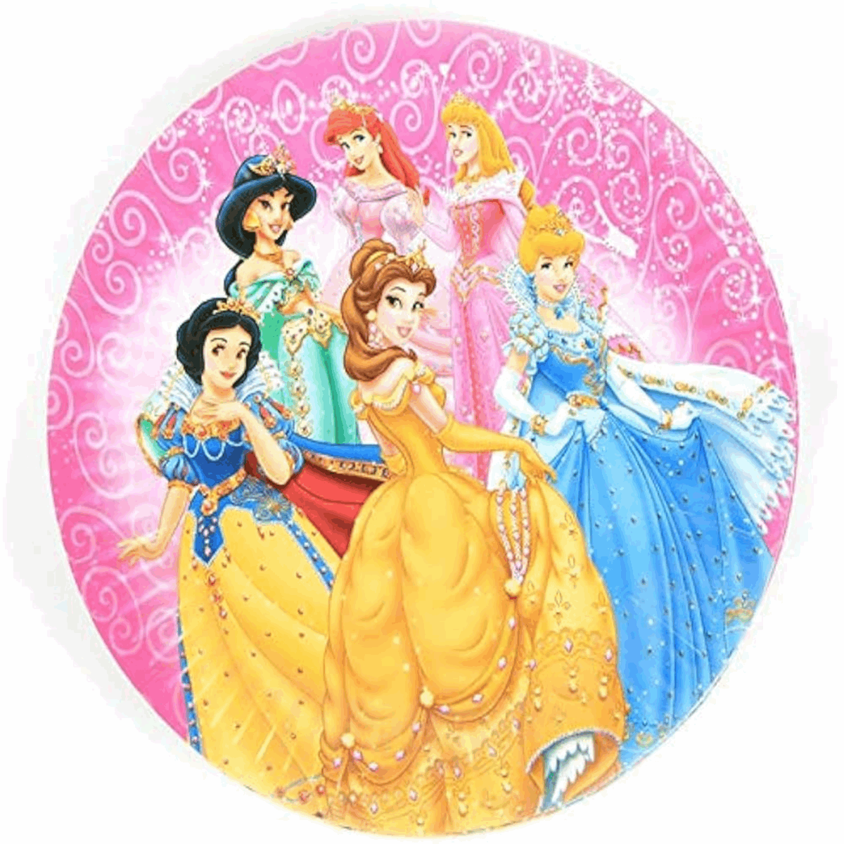 Princess Disposable Plates featuring classic princesses, perfect for fairy tale and Disney-themed birthday parties.
