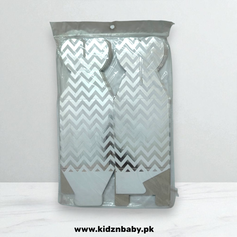 Elegant silver striped party favor boxes in Pakistan