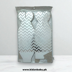 Elegant silver striped party favor boxes in Pakistan