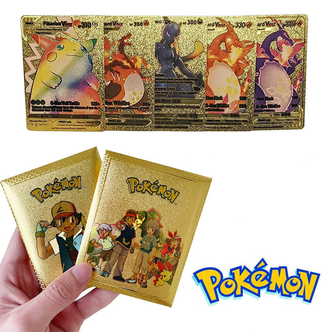 10 Pcs Pokemon Gold Foil Cards Pack - Anime Cartoon TCG Cards for Fans