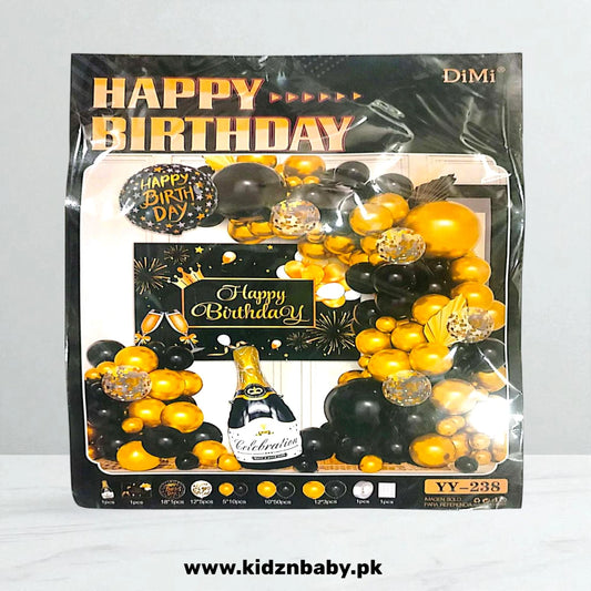 Black and Golden Happy Birthday Theme Combo Decoration Set
