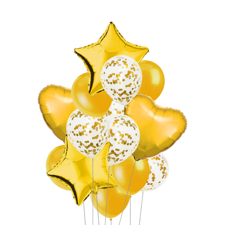 Confetti Latex Star Heart Foil Balloons Set - 14 Pieces