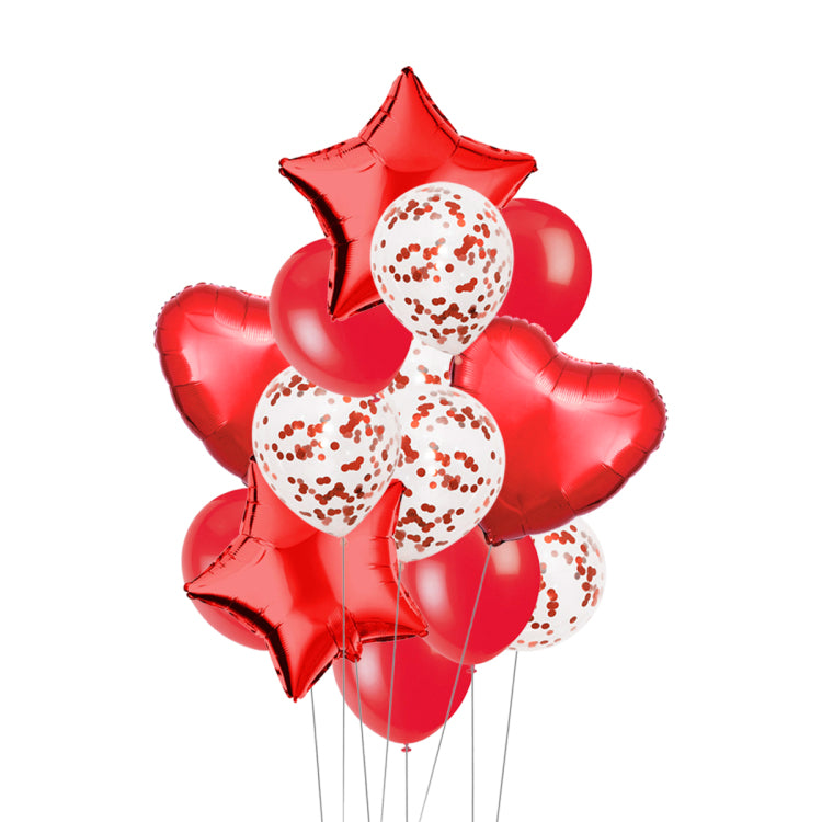 Confetti Latex Star Heart Foil Balloons Set - 14 Pieces