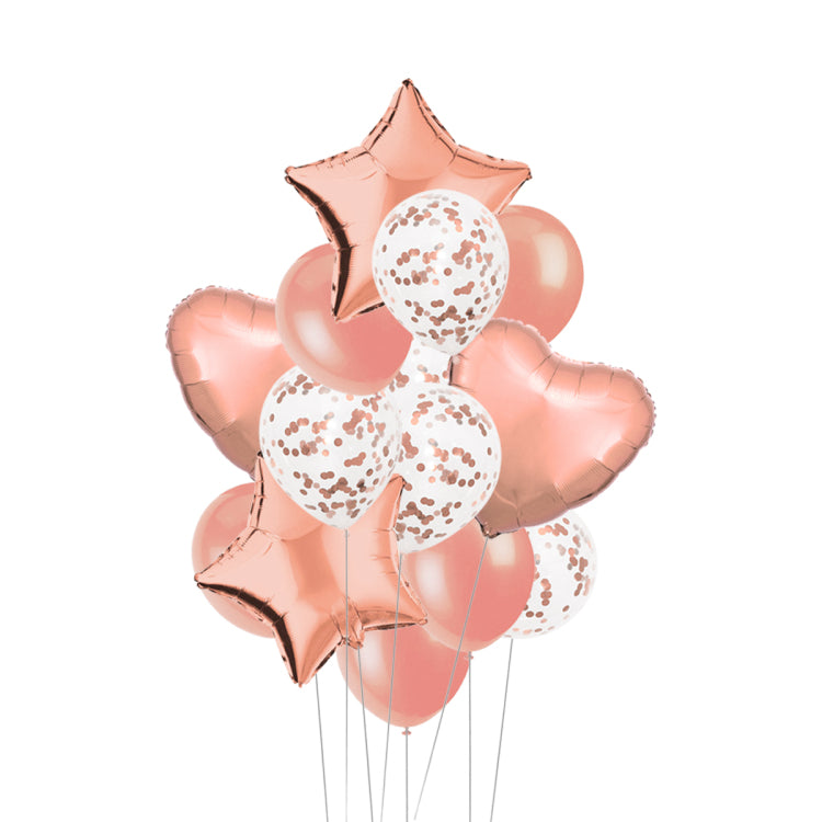 Confetti Latex Star Heart Foil Balloons Set - 14 Pieces