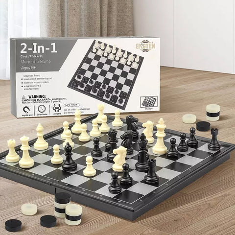 2 in 1 Foldable Magnetic Chess and Checkers Board Game for Travel