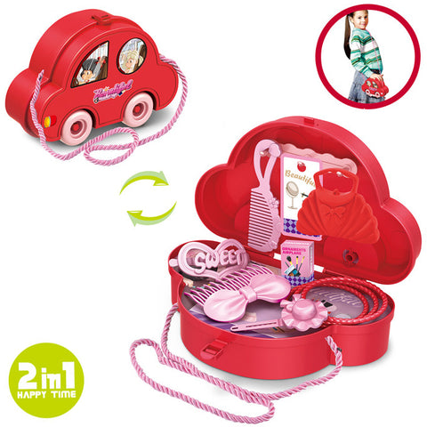 2 in 1 Happy Times Briefcase Car Set - Pink - 8 Inch Mini Toy