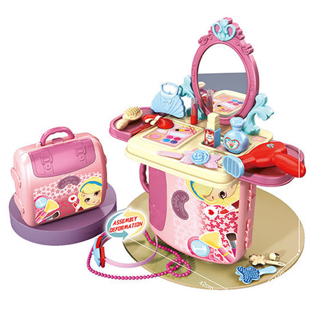 2 in 1 Make-Up Kit Beauty Dressing Table Princess Backpack for Girls - 25 pcs set