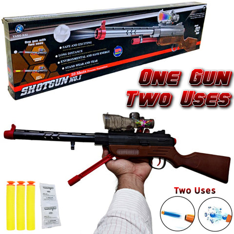 2-in-1 Manual Reload Shotgun Darts Shooter and Bubble Shooter with Lights