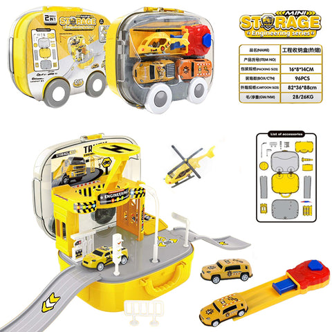 2 in 1 Mini Storage Engineering Construction Cars with Briefcase Yellow