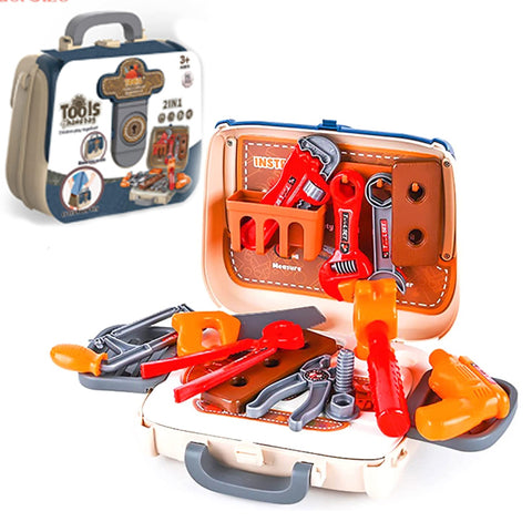 2 in 1 Portable Mini Tool Bag with Construction Accessories - Toddler Tool Box for Kids