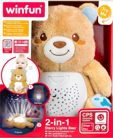 2 in 1 Starry Lights Bear Winfun 0825 for Babies with Soft Glow and Music