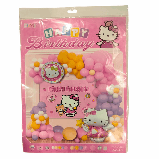 Hello Kitty Theme Party Combo Set - Foil Helium Latex Balloons, Stars, Round Balloons, Foil Curtains, Happy