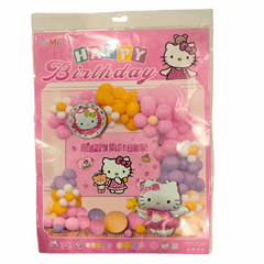 Hello Kitty Theme Party Combo Set - Foil Helium Latex Balloons, Stars, Round Balloons, Foil Curtains, Happy
