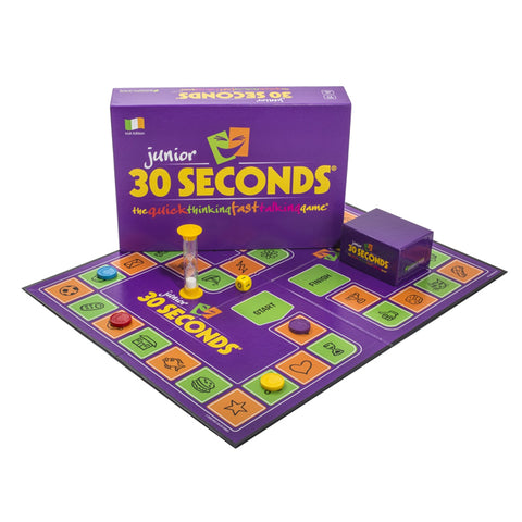 30 Seconds Junior Board Game for Kids in Purple with colorful game cards