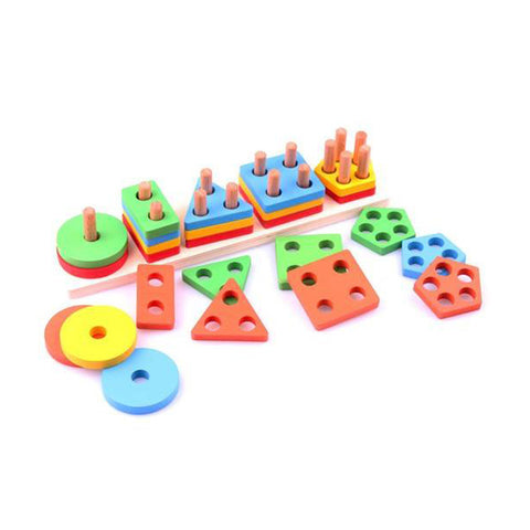 5 Column Geometric Shape Sorter Wooden Toy for Kids