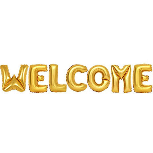 WELCOME Foil Balloons – 7-Piece Set for Welcome Party & Room Decoration