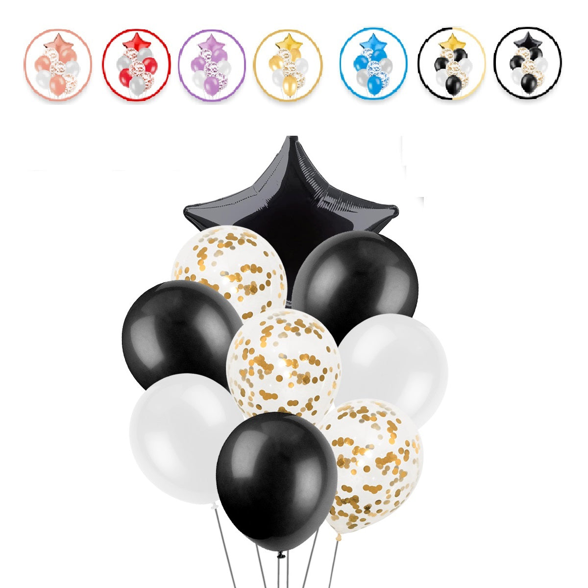 9 Pcs Confetti Latex Foil Heart Star Balloons Set with vibrant colors and confetti design