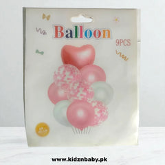 9-piece balloon set with confetti latex, foil heart, and foil star shapes
