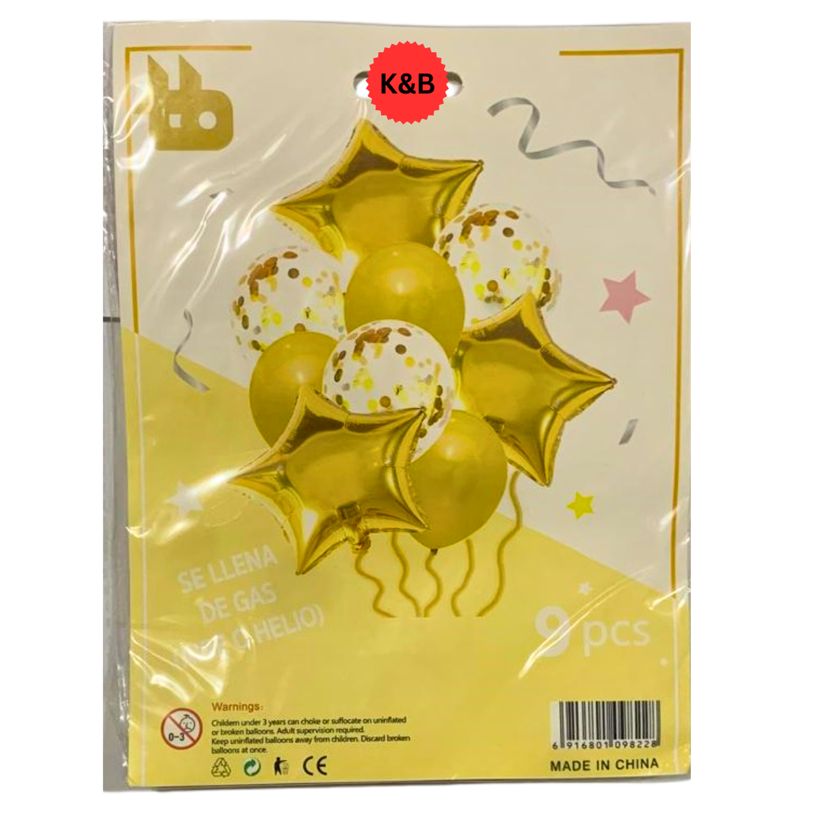 9 Pcs Confetti Latex Foil Heart Star Balloons Set