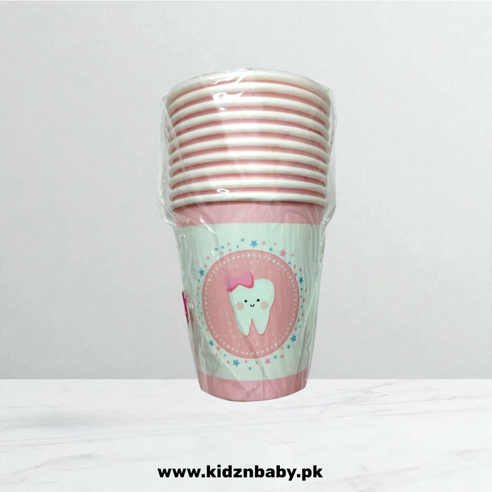 First Tooth Pink Theme Paper Cups – Pack of 10 for Parties
