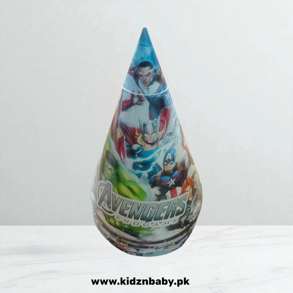 Avengers theme birthday party cap featuring the core superhero team