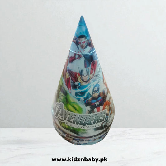 Avengers theme birthday party cap featuring the core superhero team