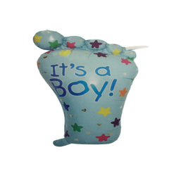 Baby Boy Large Foil Balloon - 1 Pc featuring a blue baby foot-shaped balloon with colorful stars and 'It's a Boy!' text, suitable for baby showers or newborn celebrations