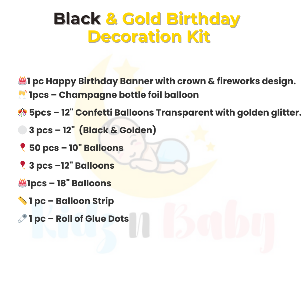 
Black and Golden Happy Birthday Theme Combo Decoration Set