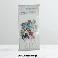 Minecraft theme cake topper set featuring Creeper, TNT, and pixelated sword