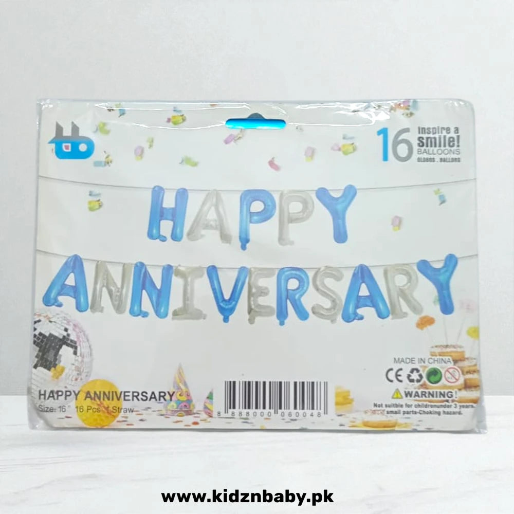 Happy Anniversary Blue Silver Letter Foil Balloons