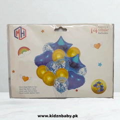 Blue and Golden 14 Pieces Confetti Heart and Star Foil Balloons for Party & Event Decoration