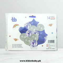 Blue and Silver 14 Pieces Confetti Heart and Star Foil Balloons for Party & Event Decoration
