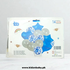 Blue and Silver 14 Pieces Confetti Heart and Star Foil Balloons for Party & Event Decoration