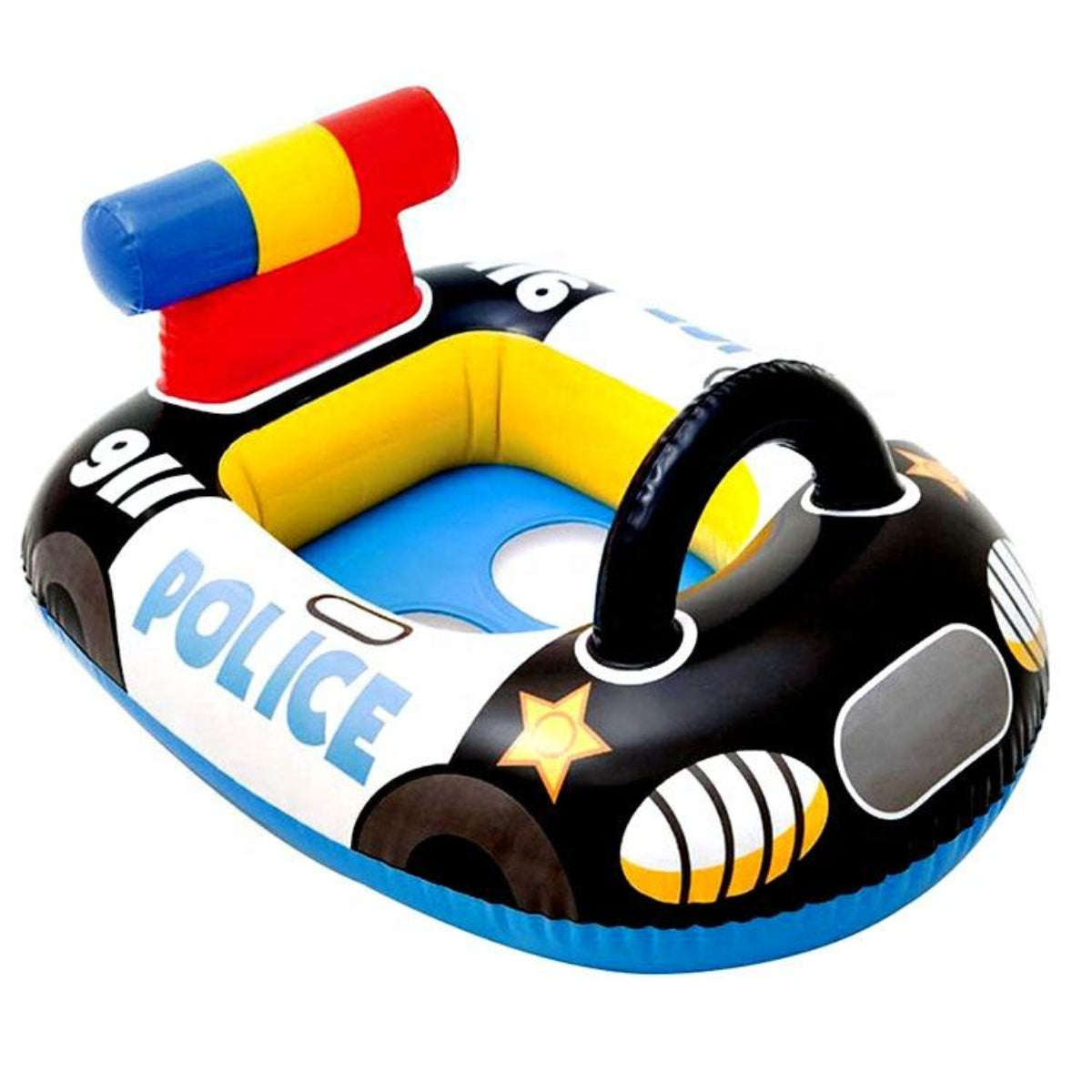 Inflatable police car float toy on a white background