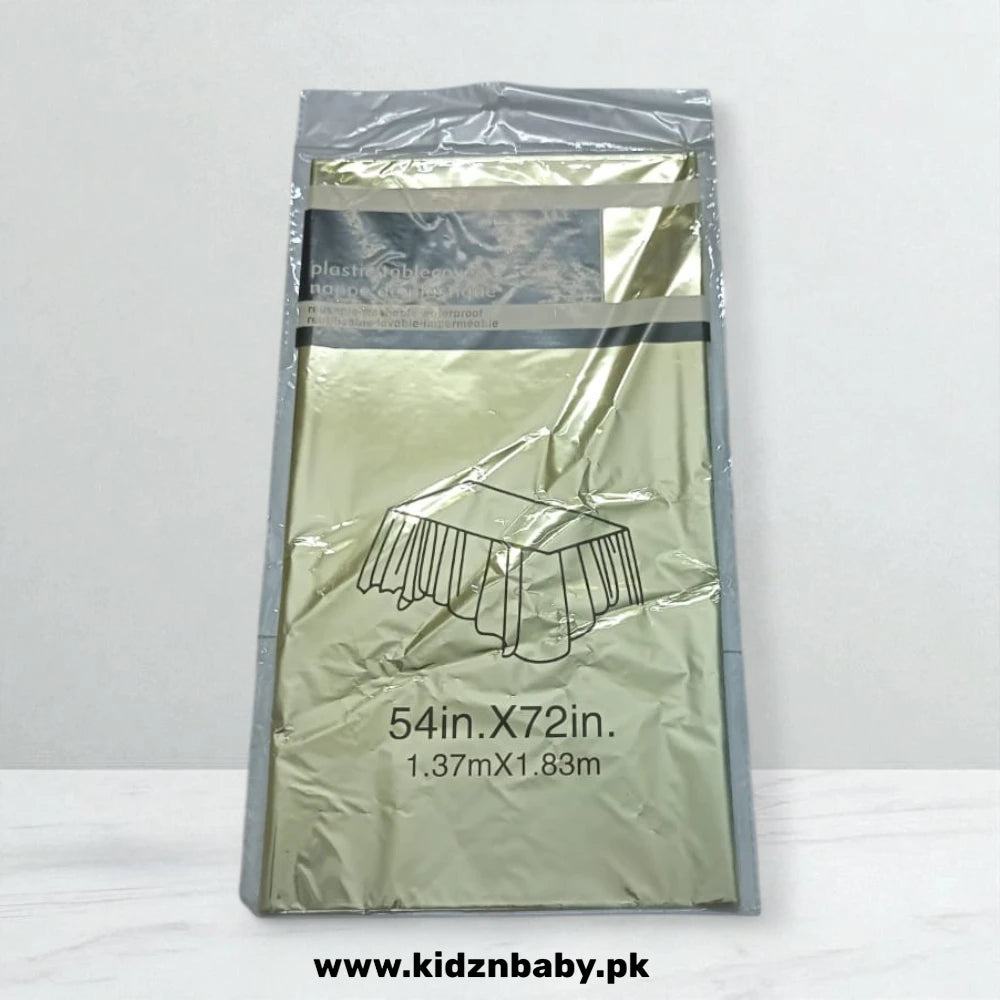 Close-up of bright, colorful shiny plastic table cover for a quick and simple party setup