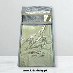 Close-up of bright, colorful shiny plastic table cover for a quick and simple party setup