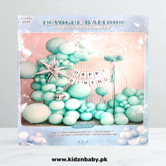 Blue "Happy Birthday" theme combo decoration set including balloons, banner, and swirls