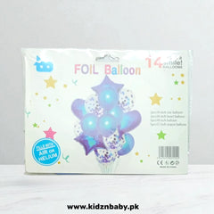 Dark Blue and White 14 Pieces Confetti Heart and Star Foil Balloons for Party & Event Decoration