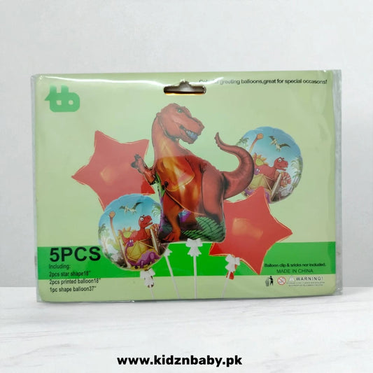 Dinosaur Red Theme Combo Foil Balloons Set – 5 Pieces Kids Birthday Decoration
