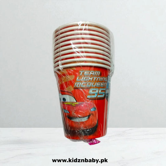 Disney Cars theme disposable paper cups featuring Lightning McQueen (Pack of 10)