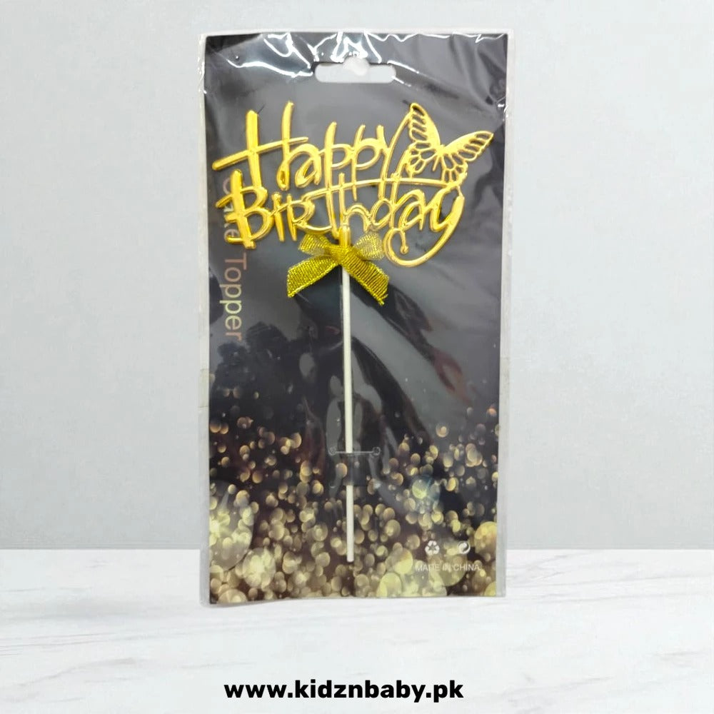 Festive gold glitter Happy Birthday cake topper decoration